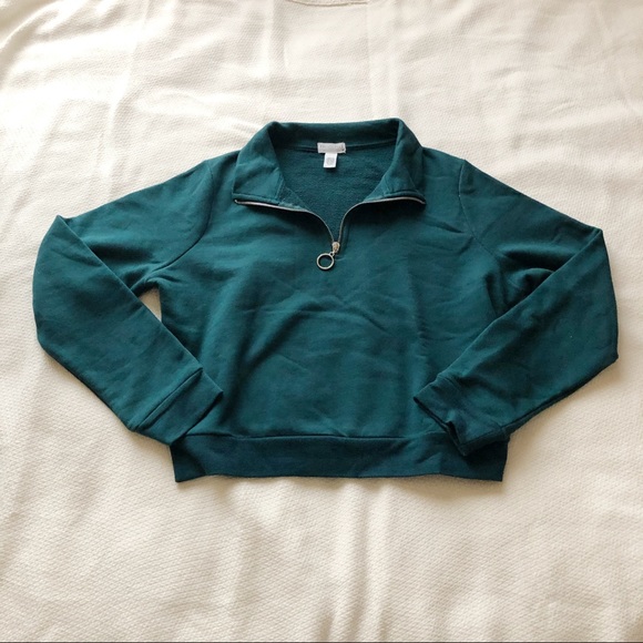 Emerald Green Full Tilt Cotton Cropped Sweater - Picture 1 of 13